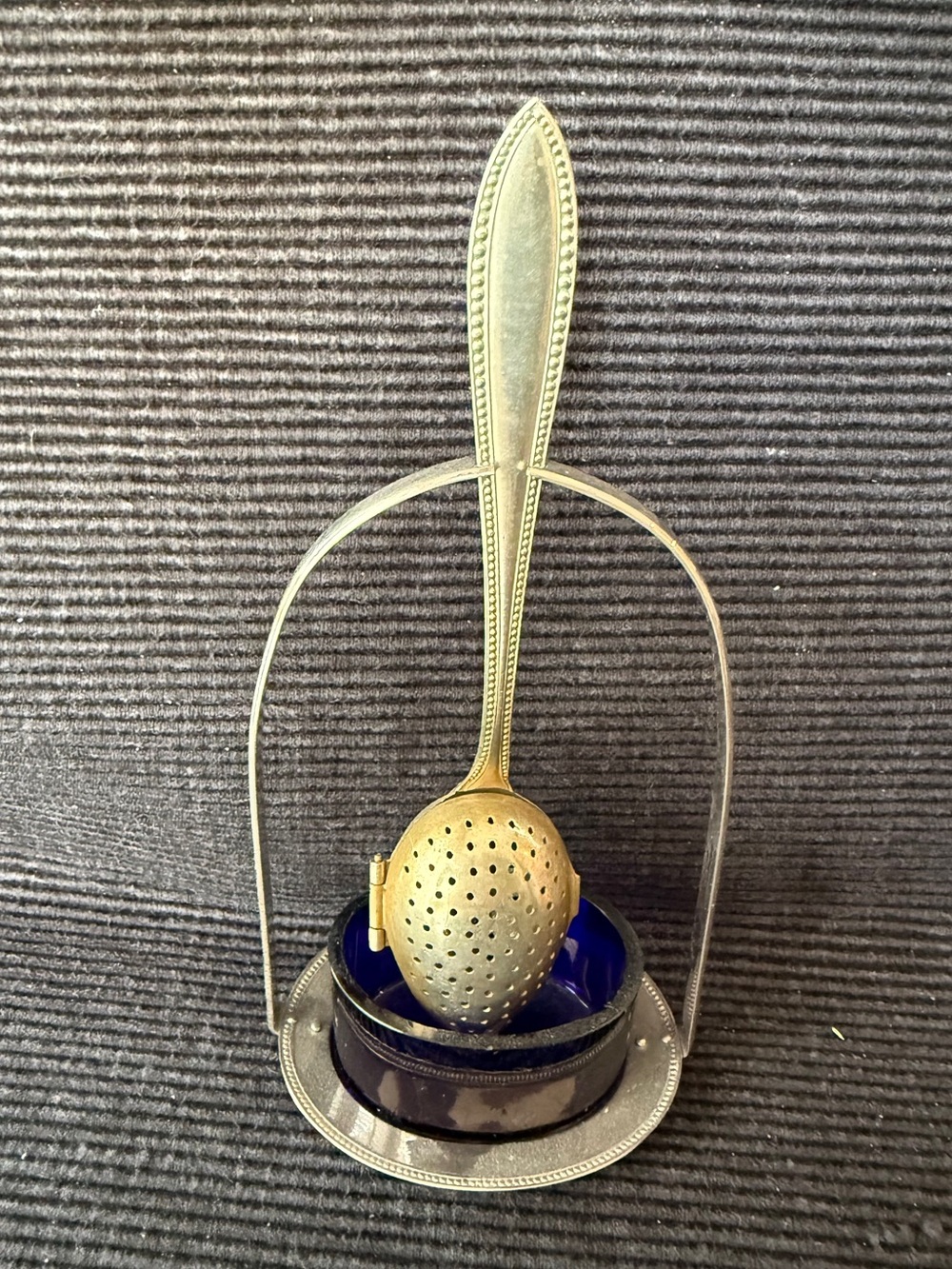 Vintage Tea Strainer Spoon and Stand with Bowl